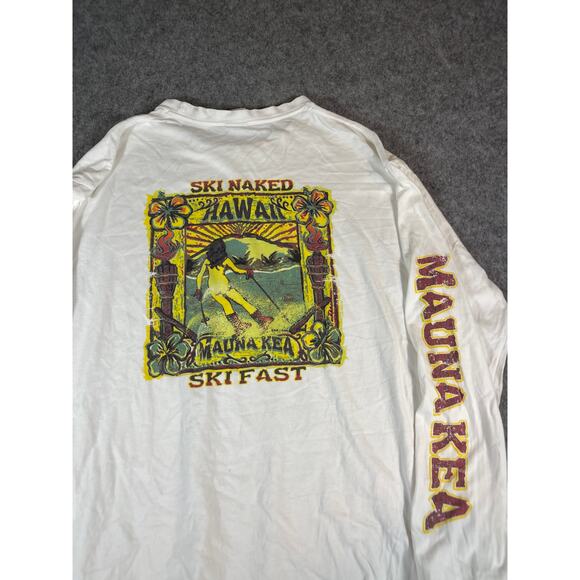 VINTAGE 90s Crazy Shirts Mens XL White Ski Naked Mauna Kea Hawaii Graphic Tee - Picture 5 of 8